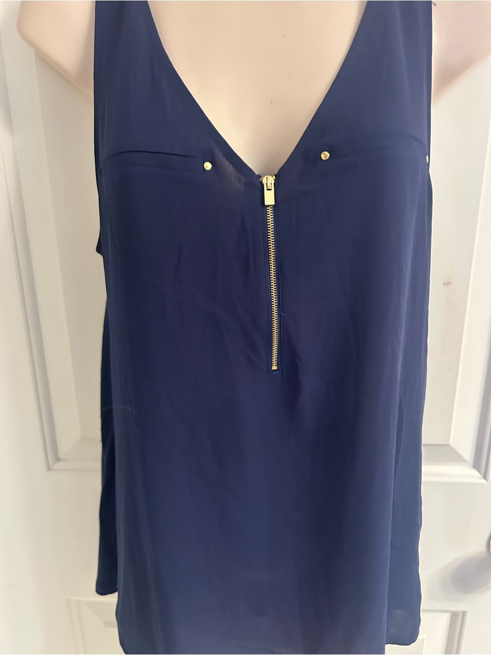 NWT-Express Blue  V-Neck Sleeveless Tank with Gold Zip - Picture 3 of 12